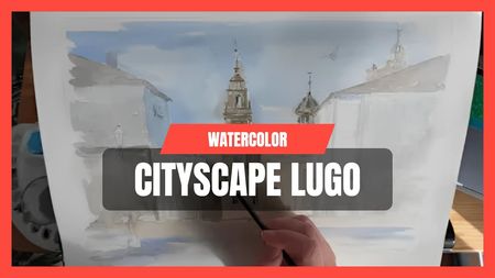 This is a thumbnail for the video: Watercolor cityscape, Lugo Spain | North of Spain [4K]