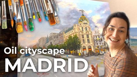 This is a thumbnail for the video: Oil cityscape, Madrid Spain [4K]